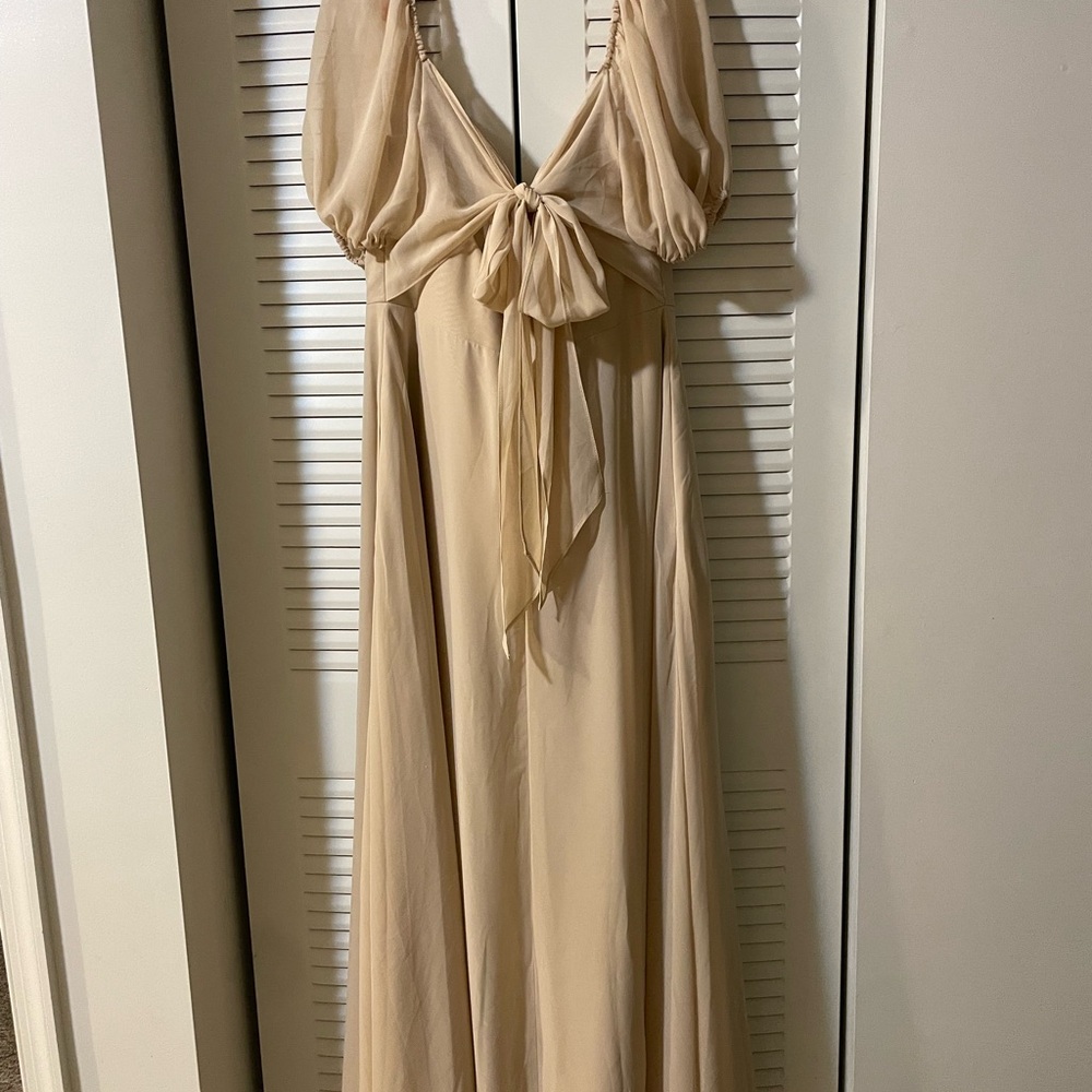 Barbie Azazie 1003 Chiffon-A-Line dress with puff sleeves, color champagne - Picture 3 of 9